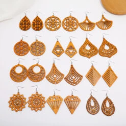 New Wooden Earrings Fashion Exaggerated Personality Hollow Geometric Coffee Color Wood Earrings Wholesale -Cheap Jewelry Store 1443023496191021056 1