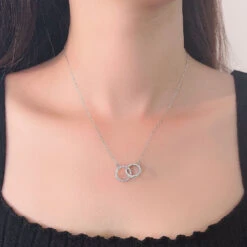Korean Female Design Full Diamond Double Ring Pendant S925 Silver Necklace Wholesale 11 Korean Female Design Full Diamond Double Ring Pendant S925 Silver Necklace Wholesale -Cheap Jewelry Store 1458278497779847168