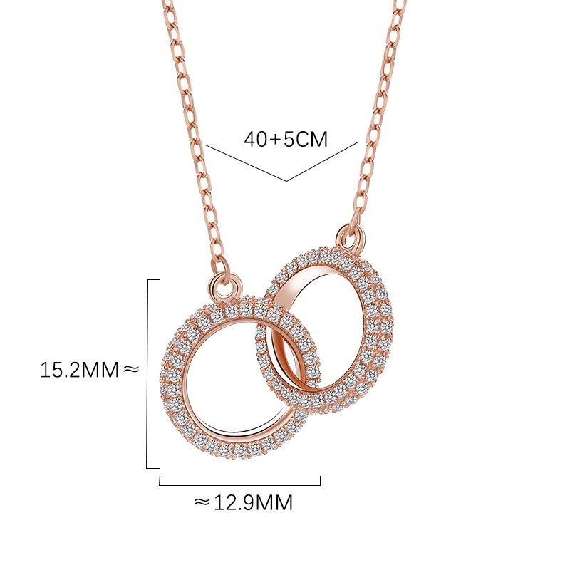 Korean Female Design Full Diamond Double Ring Pendant S925 Silver Necklace Wholesale 7 Korean Female Design Full Diamond Double Ring Pendant S925 Silver Necklace Wholesale - Image 5
