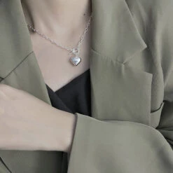 Korea Retro 925 Sterling Silver Heart Necklace Female OT Buckle Necklace Wholesale -Cheap Jewelry Store 1458305121258704896