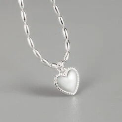 Korea's 925 Sterling Silver Heart Necklace Simple Clavicle Chain -Cheap Jewelry Store 1460447450803343360
