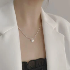 Korea's 925 Sterling Silver Heart Necklace Simple Clavicle Chain -Cheap Jewelry Store 1460447458382450688