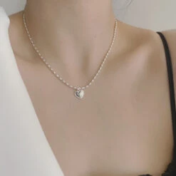 Korea's 925 Sterling Silver Heart Necklace Simple Clavicle Chain -Cheap Jewelry Store 1460447465743454208