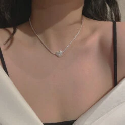 Korean S925 Sterling Silver Folds Heart-shaped Lavicle Chain Silver Jewelry -Cheap Jewelry Store 1460447607573843968