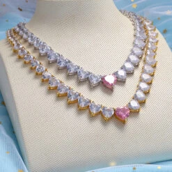 New Peach Heart Zircon Necklace Pink Heart Necklace Cross-border Exclusively Necklace -Cheap Jewelry Store 1468151730981179392 1