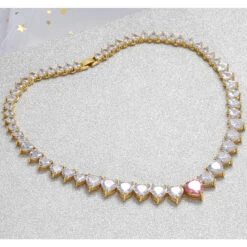 New Peach Heart Zircon Necklace Pink Heart Necklace Cross-border Exclusively Necklace -Cheap Jewelry Store 1468151749452894208