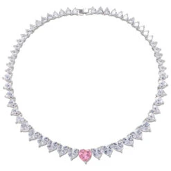 New Peach Heart Zircon Necklace Pink Heart Necklace Cross-border Exclusively Necklace -Cheap Jewelry Store 1468151765823262720