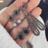 Creative Hollow Geometric Black Rhinestone Long Retro 4 Pairs Of Stud Earrings Set Wholesale -Cheap Jewelry Store 1496026237355823104