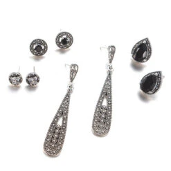Creative Hollow Geometric Black Rhinestone Long Retro 4 Pairs Of Stud Earrings Set Wholesale -Cheap Jewelry Store 1496026265088561152