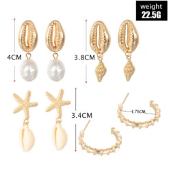 Bohemia Shells Pearl Conch Starfish Stud Earrings 4 Pairs Set Wholesale -Cheap Jewelry Store 1496027483244466176