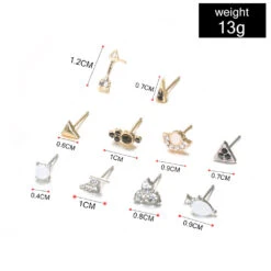 Fashion Bee Pyramid Geometric Diamond Alloy Earrings 10 Pairs Of Sets -Cheap Jewelry Store 1501014436981379072