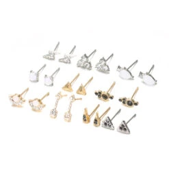Fashion Bee Pyramid Geometric Diamond Alloy Earrings 10 Pairs Of Sets -Cheap Jewelry Store 1501014444577263616