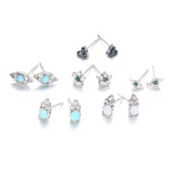 Fashion Simple Diamond Flower Devil's Eye Alloy Earrings 6-piece -Cheap Jewelry Store 1501014476323950592
