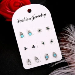 Fashion Simple Diamond Flower Devil's Eye Alloy Earrings 6-piece -Cheap Jewelry Store 1501014484020498432