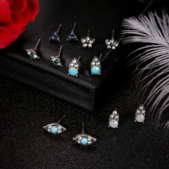 Fashion Simple Diamond Flower Devil's Eye Alloy Earrings 6-piece -Cheap Jewelry Store 1501014492904034304