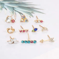 Fashion Simple Color Diamond 5 Pairs Of Earrings Alloy Earrings -Cheap Jewelry Store 1501014533572005888