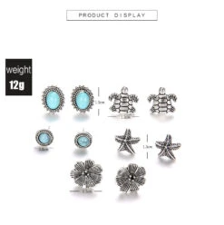 Fashion 5 Pairs Of Starfish Turtle Turquoise Earrings Alloy Earrings -Cheap Jewelry Store 1501014668498571264
