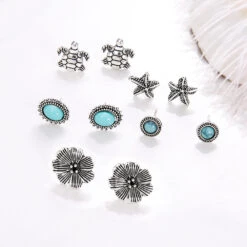 Fashion 5 Pairs Of Starfish Turtle Turquoise Earrings Alloy Earrings -Cheap Jewelry Store 1501014676203507712