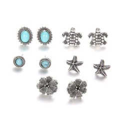 Fashion 5 Pairs Of Starfish Turtle Turquoise Earrings Alloy Earrings -Cheap Jewelry Store 1501014683929415680