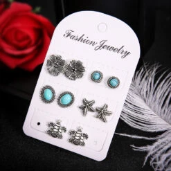 Fashion 5 Pairs Of Starfish Turtle Turquoise Earrings Alloy Earrings -Cheap Jewelry Store 1501014691588214784