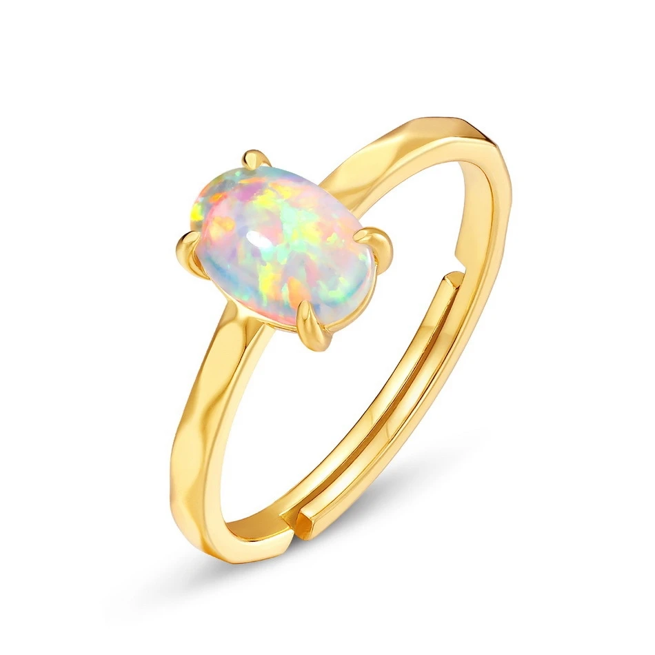 Synthetic Opal Simple 925 Silver Gold-plated Female Geometric 10k Gold Ring 3 Synthetic Opal Simple 925 Silver Gold-plated Female Geometric 10k Gold Ring