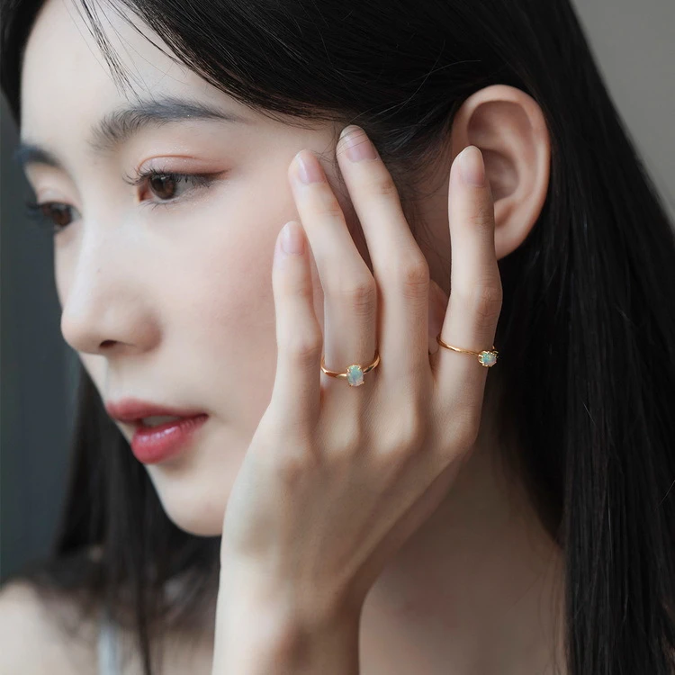 Synthetic Opal Simple 925 Silver Gold-plated Female Geometric 10k Gold Ring 6 Synthetic Opal Simple 925 Silver Gold-plated Female Geometric 10k Gold Ring - Image 4