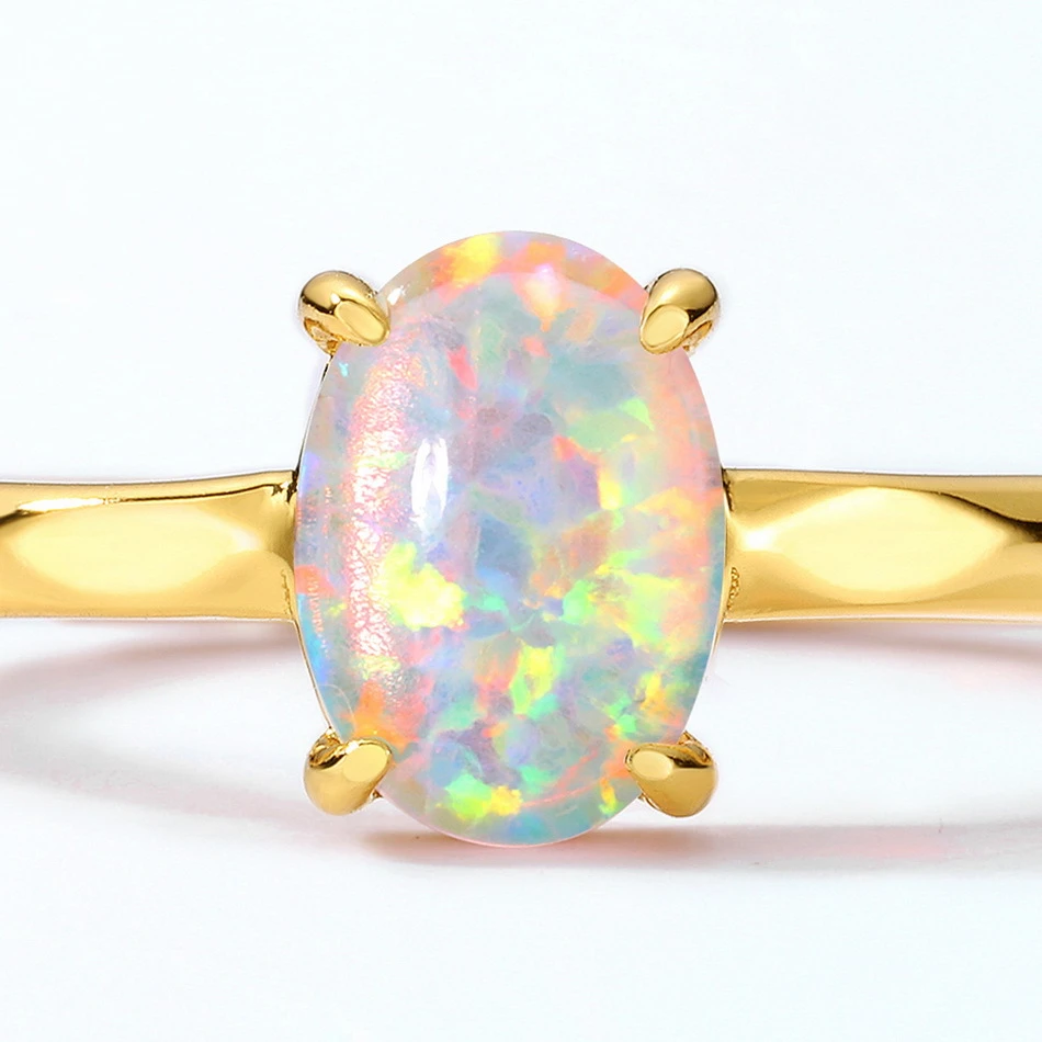 Synthetic Opal Simple 925 Silver Gold-plated Female Geometric 10k Gold Ring 7 Synthetic Opal Simple 925 Silver Gold-plated Female Geometric 10k Gold Ring - Image 5