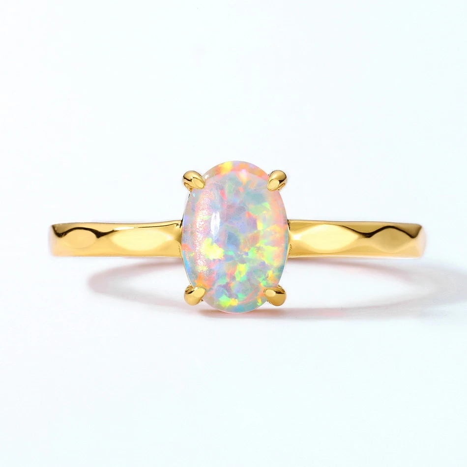 Synthetic Opal Simple 925 Silver Gold-plated Female Geometric 10k Gold Ring 8 Synthetic Opal Simple 925 Silver Gold-plated Female Geometric 10k Gold Ring - Image 6