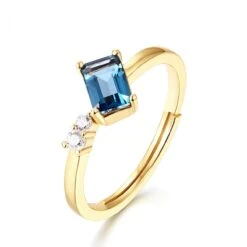 Simple Fashionable S925 Sterling Silver Plated 9K Gold Blue Topaz Square Ring -Cheap Jewelry Store 1503914200932683776 1
