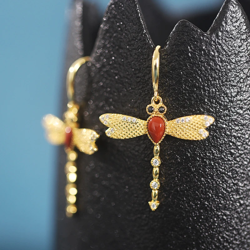 Dragonfly New S925 Silver Gemstone Fashion Inlaid Zirconium Earrings 4 Dragonfly New S925 Silver Gemstone Fashion Inlaid Zirconium Earrings - Image 2