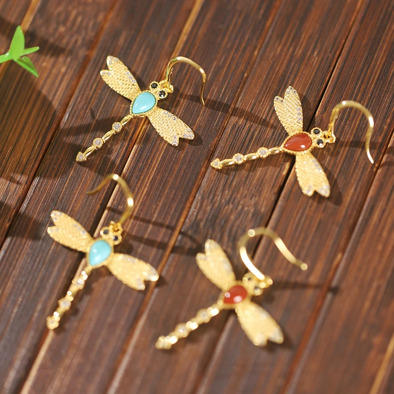 Dragonfly New S925 Silver Gemstone Fashion Inlaid Zirconium Earrings 6 Dragonfly New S925 Silver Gemstone Fashion Inlaid Zirconium Earrings - Image 4