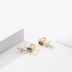 Fashion S925 Sterling Silver Inlaid Color Zirconium Rectangular Stud Earrings -Cheap Jewelry Store 1506084021724123136