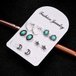 Fashion Retro Heart-shaped Star Turquoise Alloy Stud Earrings -Cheap Jewelry Store 1507193654790459392