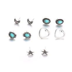 Fashion Retro Heart-shaped Star Turquoise Alloy Stud Earrings -Cheap Jewelry Store 1507193663665606656