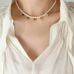 Fashion Water Droplets Titanium Steel Choker Pearl Inlay Artificial Crystal Stainless Steel Necklaces -Cheap Jewelry Store 1552477612343955456