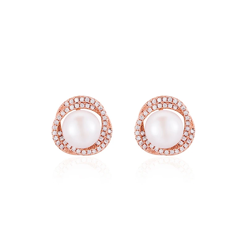 Fashion Flower Sterling Silver Ear Studs Inlaid Pearls Zircon 925 Silver Earrings 1 Pair 4 Fashion Flower Sterling Silver Ear Studs Inlaid Pearls Zircon 925 Silver Earrings 1 Pair - Image 2