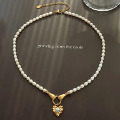 French Style Hand Heart Shape Titanium Steel Pendant Necklace Gold Plated Pearl Stainless Steel Necklaces -Cheap Jewelry Store 1564512076616044544