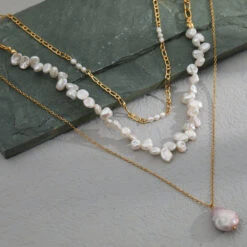 Fashion Irregular Stainless Steel Layered Necklaces Pearl Stainless Steel Necklaces 1 Piece -Cheap Jewelry Store 1565186700349673472