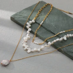 Fashion Irregular Stainless Steel Layered Necklaces Pearl Stainless Steel Necklaces 1 Piece