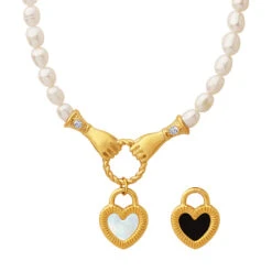 Simple Style Heart Shape Titanium Steel Pearl Plating Pendant Necklace -Cheap Jewelry Store 1569156336313307136
