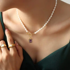 Simple Style Square Titanium Steel Pearl Plating Inlay Zircon Pendant Necklace 1 Piece -Cheap Jewelry Store 1570958436202582016