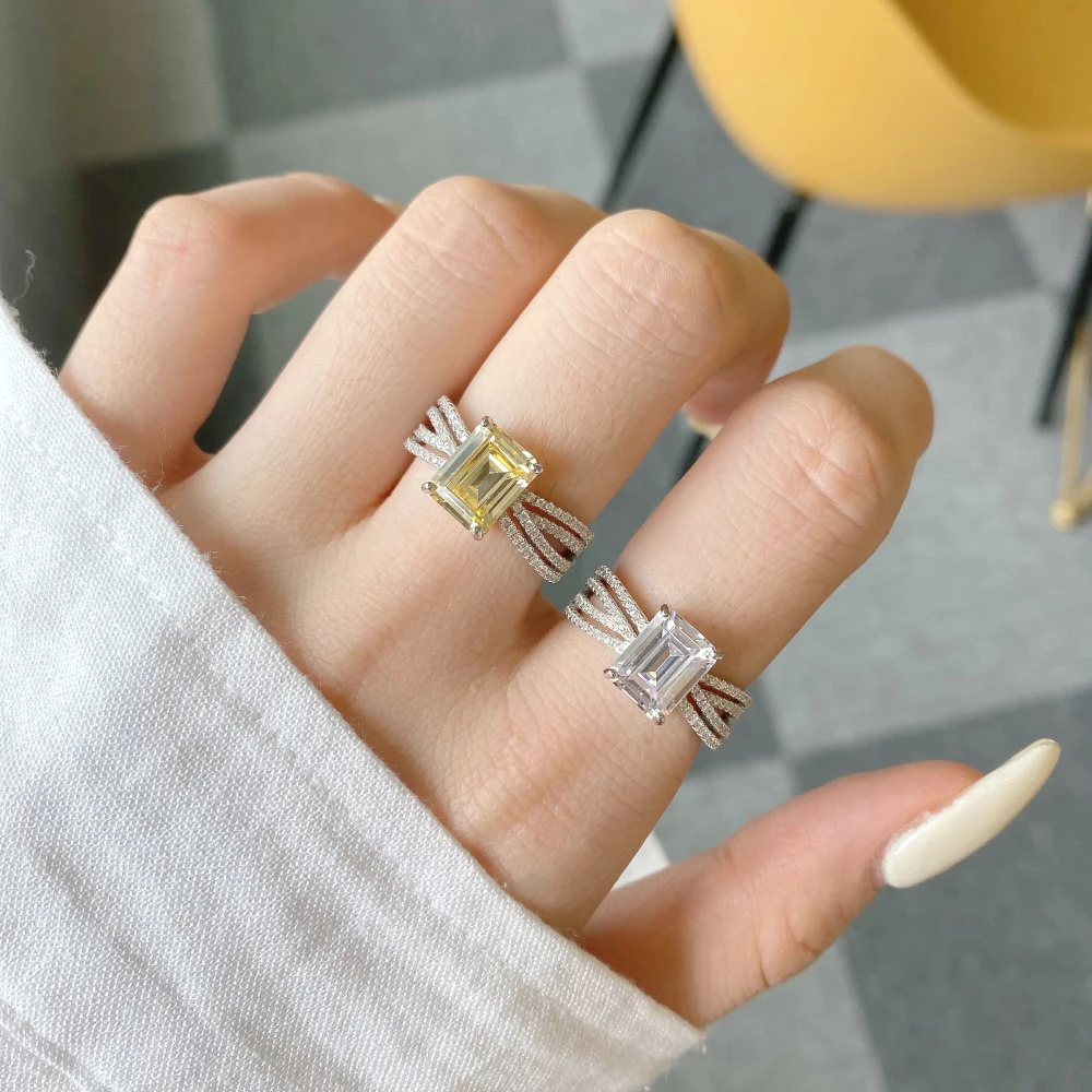 Elegant Square Sterling Silver Plating Inlay Zircon Rings 1 Piece 4 Elegant Square Sterling Silver Plating Inlay Zircon Rings 1 Piece - Image 2