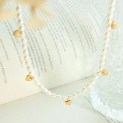 Fashion Heart Shape Titanium Steel Beaded Pearl Necklace 1 Piece -Cheap Jewelry Store 1588791599549255680