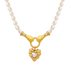 Retro Hand Heart Shape Pearl Titanium Steel Inlay Glass Bead Necklace 1 Piece -Cheap Jewelry Store 1590977308800454656