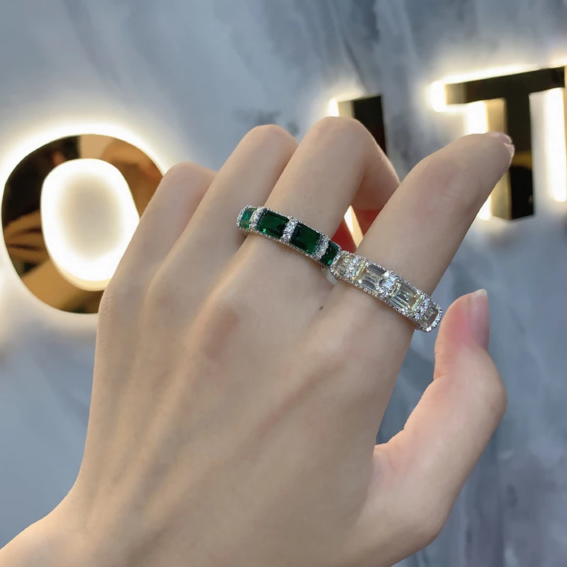 Fashion Color Block Square Sterling Silver Inlay Zircon Rings 6 Fashion Color Block Square Sterling Silver Inlay Zircon Rings - Image 4