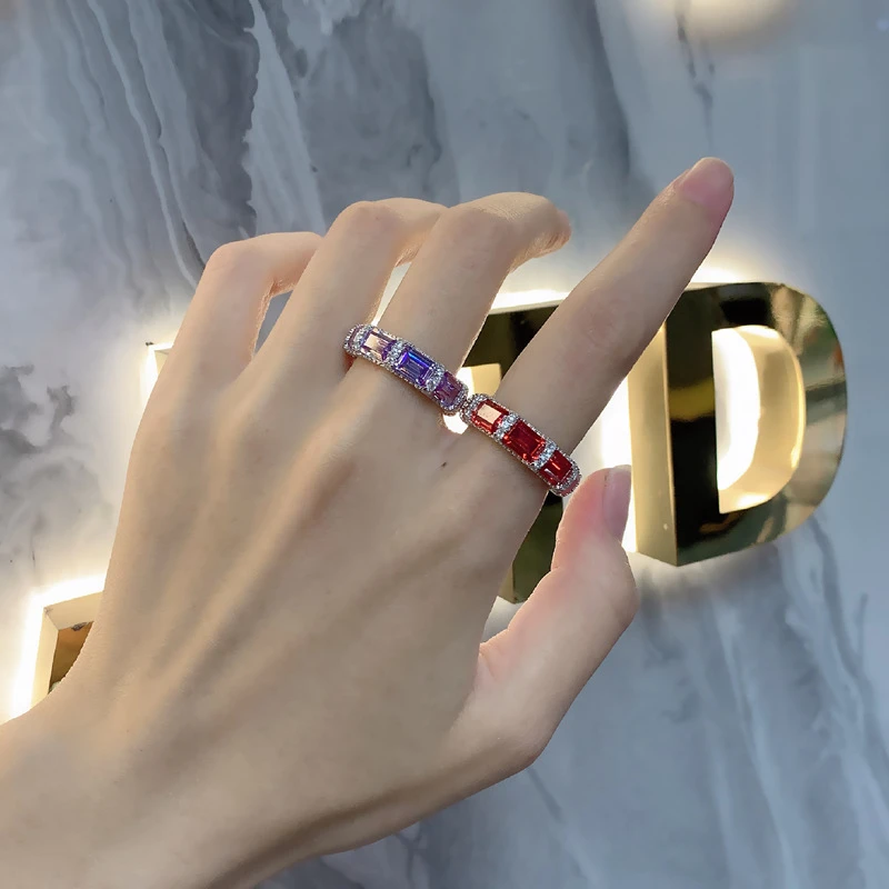 Fashion Color Block Square Sterling Silver Inlay Zircon Rings 4 Fashion Color Block Square Sterling Silver Inlay Zircon Rings - Image 2