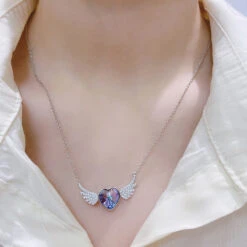 Simple Style Heart Shape Wings Austrian Crystal Sterling Silver Inlaid Zircon Necklace 1 Piece -Cheap Jewelry Store 1591268115059183616 1