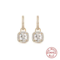 INS Style Square Sterling Silver Inlay Zircon Drop Earrings 1 Pair -Cheap Jewelry Store 1594859980232724480