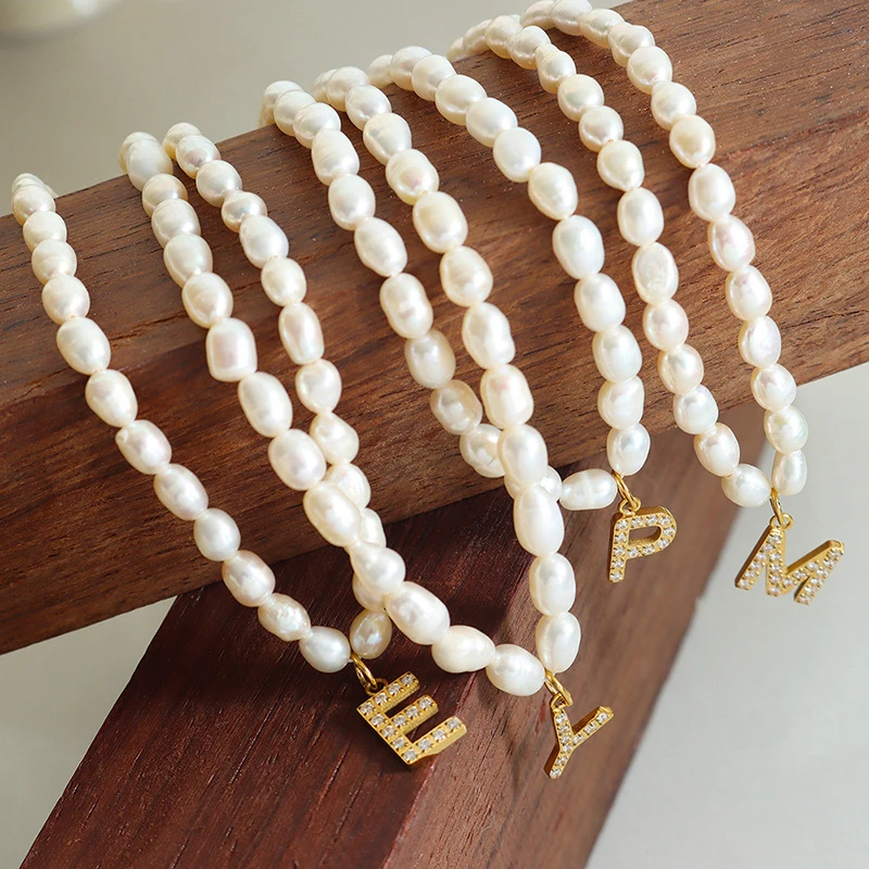 Elegant Letter Pearl Titanium Steel Plating Zircon Necklace 4 Elegant Letter Pearl Titanium Steel Plating Zircon Necklace - Image 2