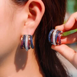 Fashion U Shape Copper Inlaid Zircon Gem Earrings -Cheap Jewelry Store 1601469826138771456